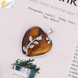 CSJA Tiger Eye Crystal Necklace Heart Pendant Healing Flower Jewelry G941