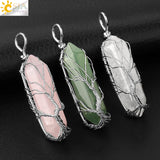 CSJA Natural Crystal Pendant Hexagonal Silver Necklace