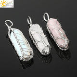 CSJA Natural Crystal Pendant Hexagonal Silver Necklace