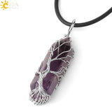 CSJA Natural Crystal Pendant Hexagonal Silver Necklace