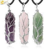 CSJA Natural Crystal Pendant Hexagonal Silver Necklace