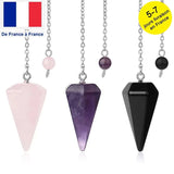 CSJA Natural Stone Crystal Pendulum Hexagonal Reiki Pink Quartz Amethyst G955
