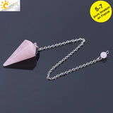 CSJA Natural Stone Crystal Pendulum Hexagonal Reiki Pink Quartz Amethyst G955