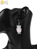 CSJA Owl Pendant Natural Stone Bead Drop Earrings