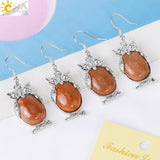 CSJA Owl Pendant Natural Stone Bead Drop Earrings