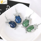 CSJA Owl Pendant Natural Stone Bead Drop Earrings