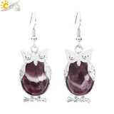 CSJA Owl Pendant Natural Stone Bead Drop Earrings