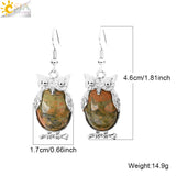 CSJA Owl Pendant Natural Stone Bead Drop Earrings