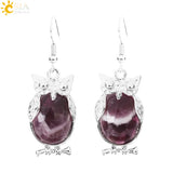 CSJA Owl Pendant Natural Stone Bead Drop Earrings