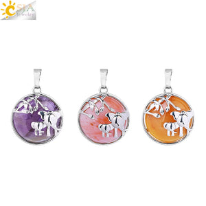 CSJA Elephant Pendant Natural Stone Crystal Charm for Necklace Making H018