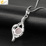 CSJA Devil's Eye Pendant Necklace Natural Stone Crystal Heart Shape