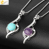 CSJA Devil's Eye Pendant Necklace Natural Stone Crystal Heart Shape