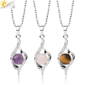 CSJA Devil's Eye Pendant Necklace Natural Stone Crystal Heart Shape
