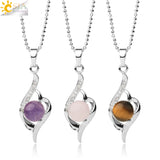 CSJA Devil's Eye Pendant Necklace Natural Stone Crystal Heart Shape