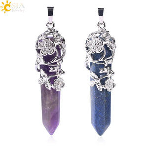 CSJA Ethnic Totem Necklace Natural Gemstone Pendant