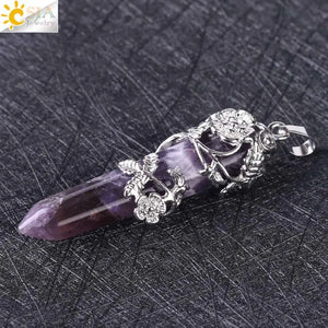 CSJA Ethnic Totem Necklace Natural Gemstone Pendant