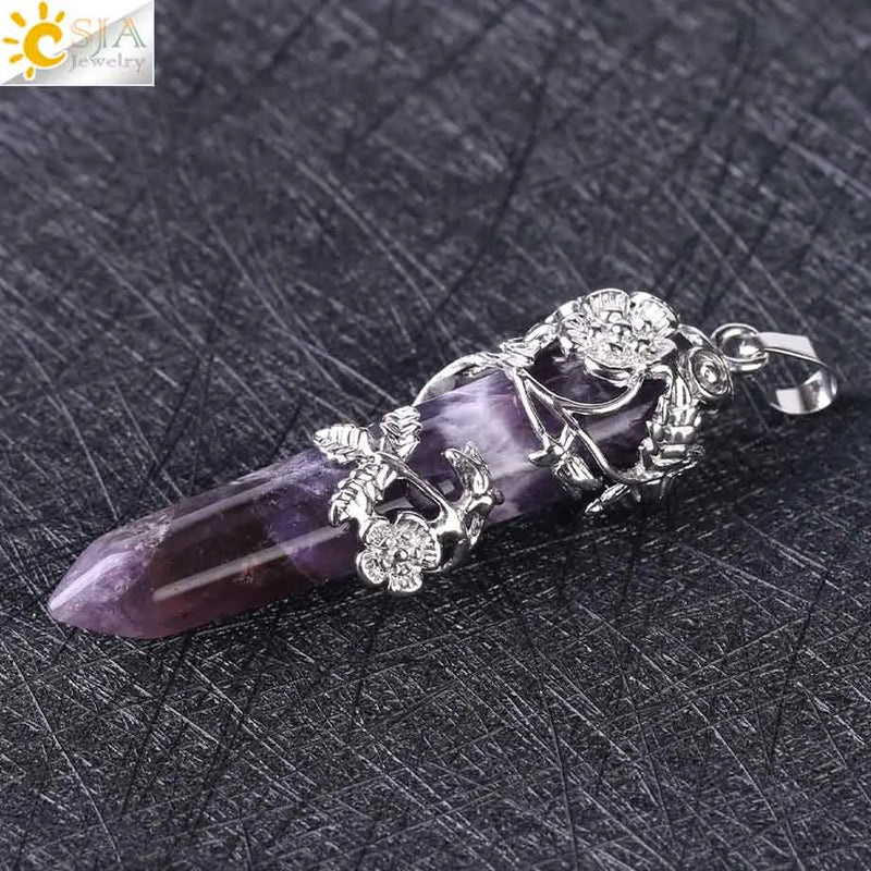 CSJA Ethnic Totem Necklace Natural Gemstone Pendant