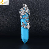 CSJA Ethnic Totem Necklace Natural Gemstone Pendant
