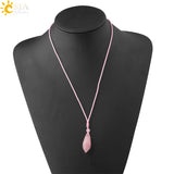 CSJA Pink Quartz Crystal Water Drop Necklace