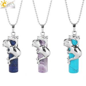 CSJA Pink Quartz Gem Power Statement Necklace Lovely Frog Jewellery E184
