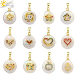 CSJA Freshwater Pearl Pendant Tiny Bead Necklace CZ Love Heart Flower Charms