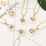CSJA Freshwater Pearl Pendant Tiny Bead Necklace CZ Love Heart Flower Charms