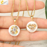CSJA Freshwater Pearl Pendant Tiny Bead Necklace CZ Love Heart Flower Charms