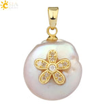 CSJA Freshwater Pearl Pendant Tiny Bead Necklace CZ Love Heart Flower Charms