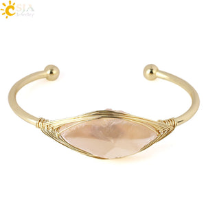 CSJA Gem Stone Open Cuffs Bracelets Crystals Natural Stones Bangles