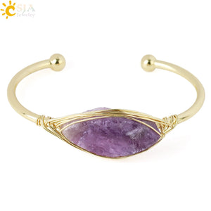 CSJA Gem Stone Open Cuffs Bracelets Crystals Natural Stones Bangles