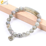 CSJA 8MM Labradorite Heart Bracelet Natural Stone Spectrolite Bead Protection