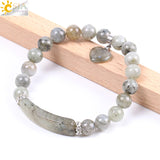 CSJA 8MM Labradorite Heart Bracelet Natural Stone Spectrolite Bead Protection