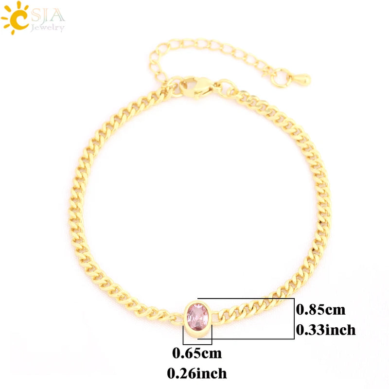 CSJA Crystal CZ Bead Charm Bangle Bracelet T036