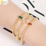 CSJA Crystal CZ Bead Charm Bangle Bracelet T036