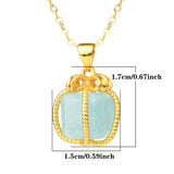 CSJA Square Gem Stone Necklace Wire Wrap Pendant Delicate Jewelry