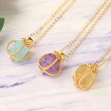 CSJA Square Gem Stone Necklace Wire Wrap Pendant Delicate Jewelry
