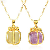 CSJA Square Gem Stone Necklace Wire Wrap Pendant Delicate Jewelry