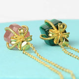 CSJA Square Gem Stone Necklace Wire Wrap Pendant Delicate Jewelry