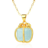 CSJA Square Gem Stone Necklace Wire Wrap Pendant Delicate Jewelry