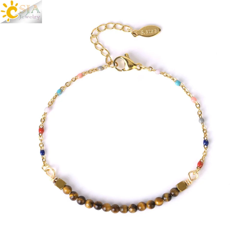 CSJA Pink Crystal Quartz Stainless Steel Bracelet for Women