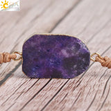 CSJA Bohemian Multilayer Leather Bead Bracelet Wrap Purple Druzy Quartz S425