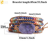 CSJA Bohemian Multilayer Leather Bead Bracelet Wrap Purple Druzy Quartz S425