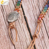 CSJA Bohemian Multilayer Leather Bead Bracelet Wrap Purple Druzy Quartz S425