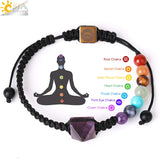 CSJA 7 Chakras Bracelet Reiki 6mm Beads Natural Stone Braided Yoga Healing
