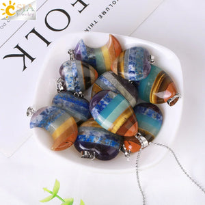 CSJA 7 Chakra Crystal Necklace Natural Stone Pendant Crescent Moon Heart Jewelry