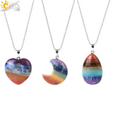 CSJA 7 Chakra Crystal Necklace Natural Stone Pendant Crescent Moon Heart Jewelry