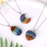 CSJA 7 Chakra Crystal Necklace Natural Stone Pendant Crescent Moon Heart Jewelry