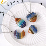 CSJA 7 Chakra Crystal Necklace Natural Stone Pendant Crescent Moon Heart Jewelry