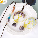 CSJA Healing 7 Chakra Tree of Life Necklace Natural Stone Amethysts Pendant