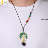 CSJA Healing 7 Chakra Tree of Life Necklace Natural Stone Amethysts Pendant